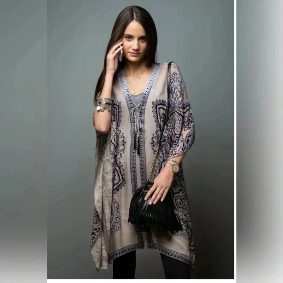 Hale Bob Silk Cut Velvet Caftan Sz XS to S - Picture 1 of 9